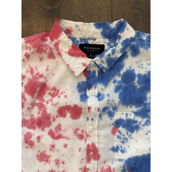 Pacsun Shirt Mens‎ Size M Blue/Red/White Tye Dye Long Sleeve Button Down Pocket - Picture 2 of 6